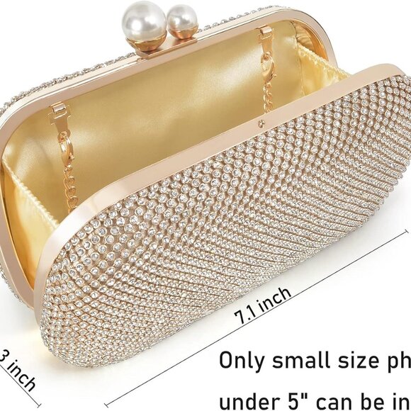 Crystal Evening Clutch Rhinestone Satin Small Bag for Party Wedding Night Out - Picture 4 of 6